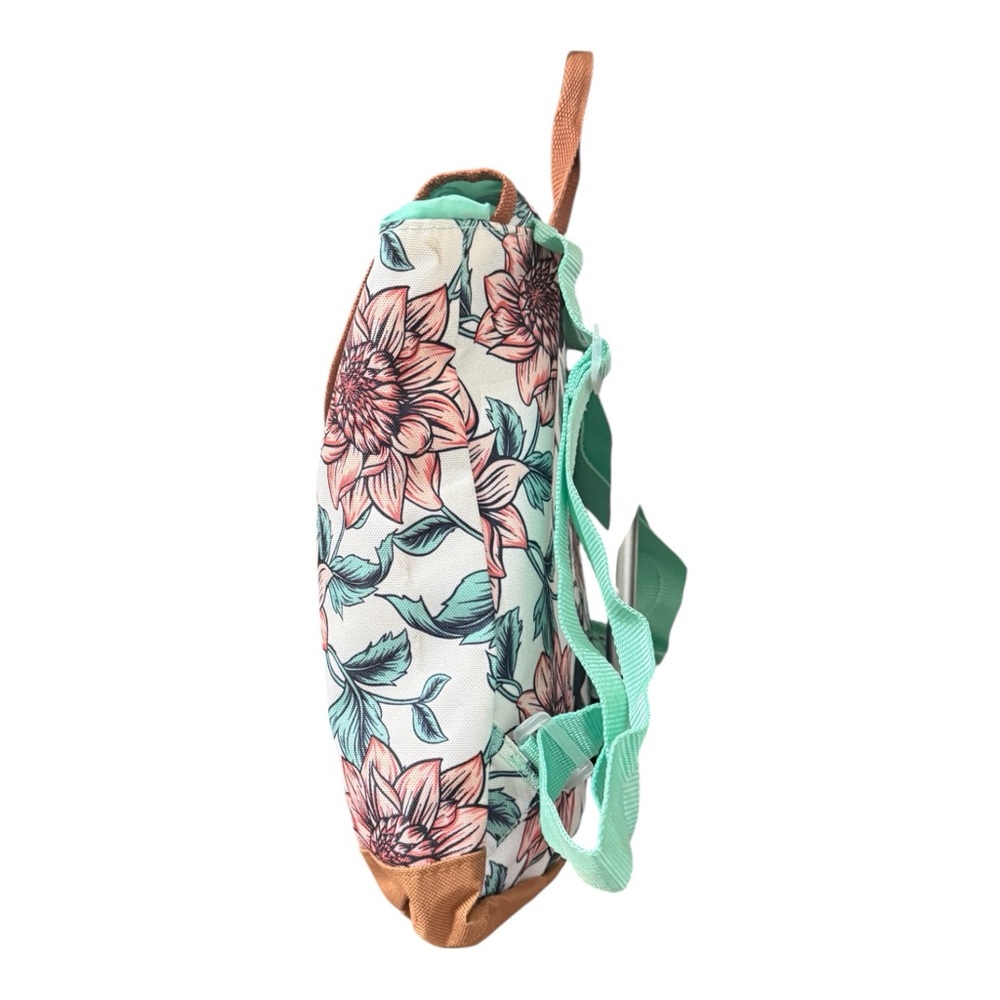 Floral Small Backpack with Tan Accents- Drawstring and Magnetic Closures - Picture 4 of 6